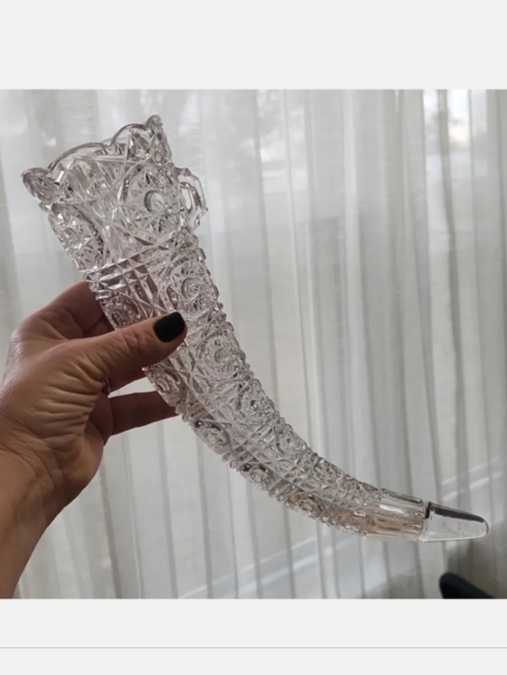 EAPG Glass Hanging Cornucopia Horn Vase Epergne Hobstar Daisy